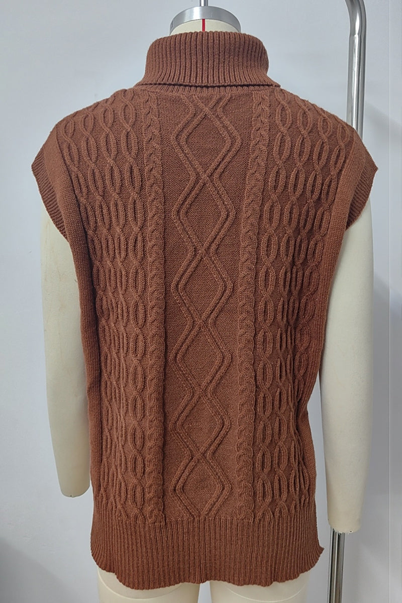 Sleeveless Turtleneck Cable Sweater