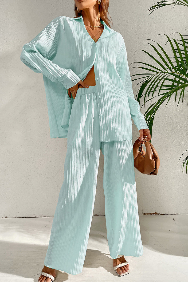 Pleated Shirt and Pants Set