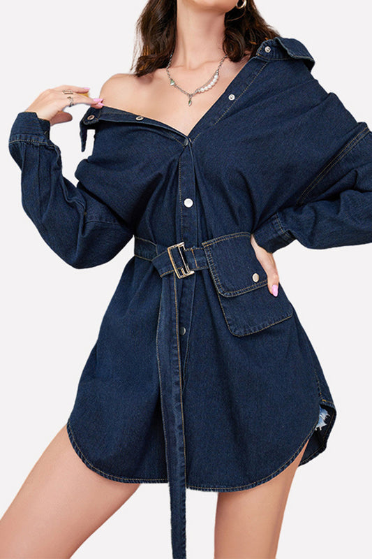 Belted Button-UP Denim Jacket