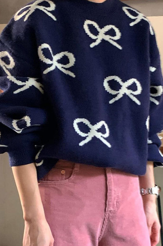 Bow Patterned Pullover Sweater