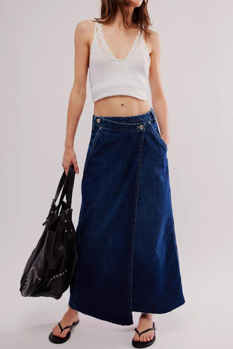 Casual Button Detail Denim Skirt