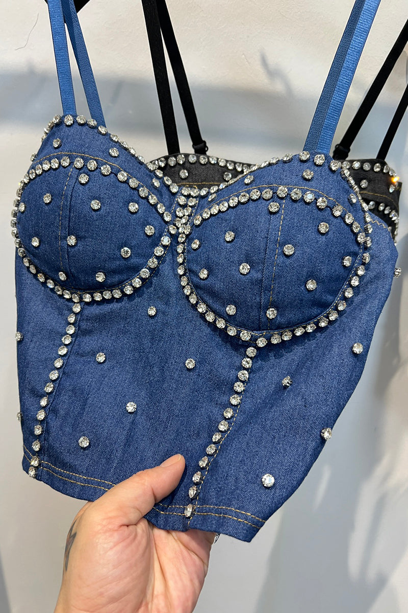 Studded Denim Corset Bustier