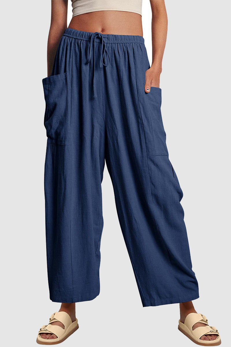 Drawstring Wide-Leg Cargo Pants