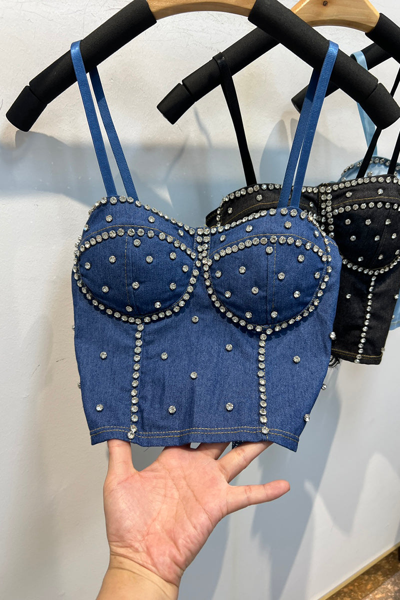 Studded Denim Corset Bustier