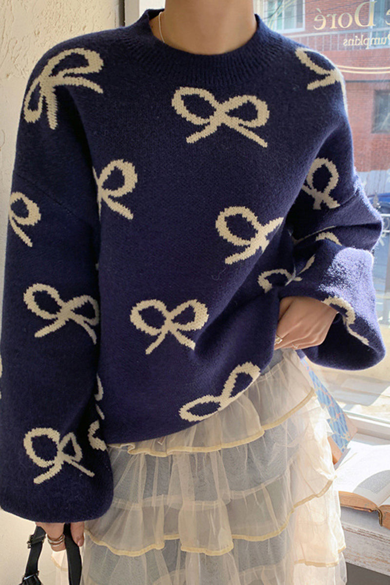 Bow Patterned Pullover Sweater