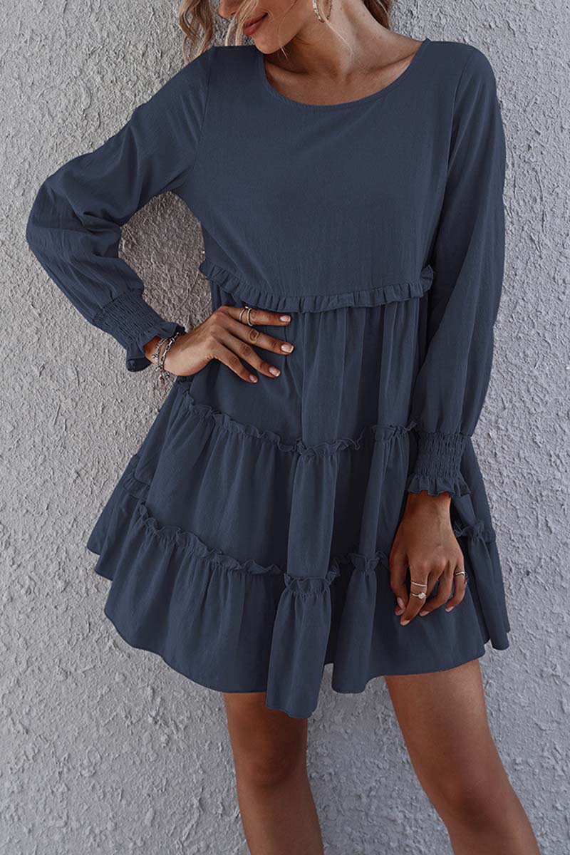 Ruffled Long Sleeve Loose Dress