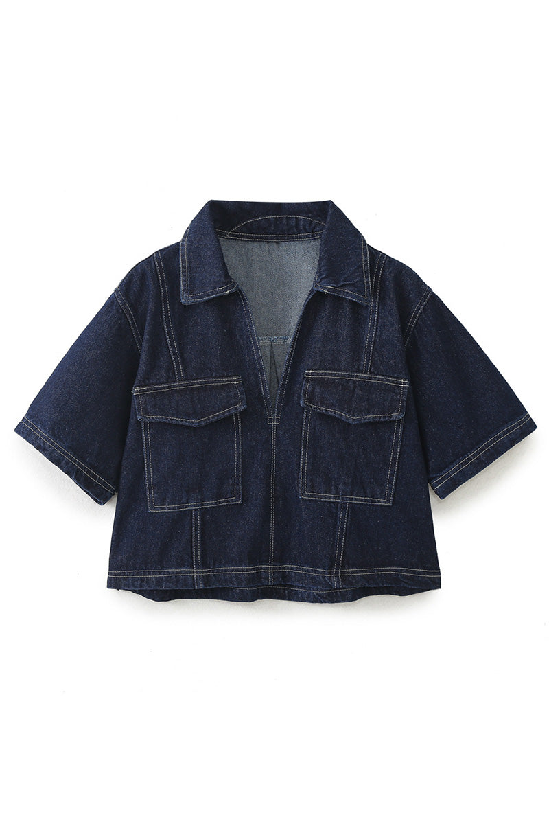 Cropped Denim Button-Up Shirt