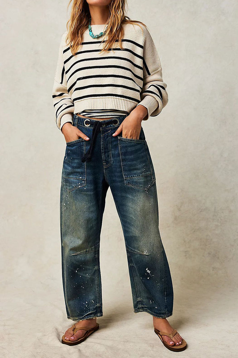 Drawstring Relaxed Fit Cropped Jeans