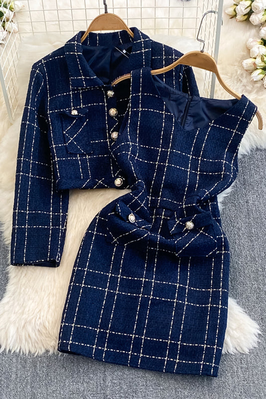 Plaid Jacket and Skirt Set