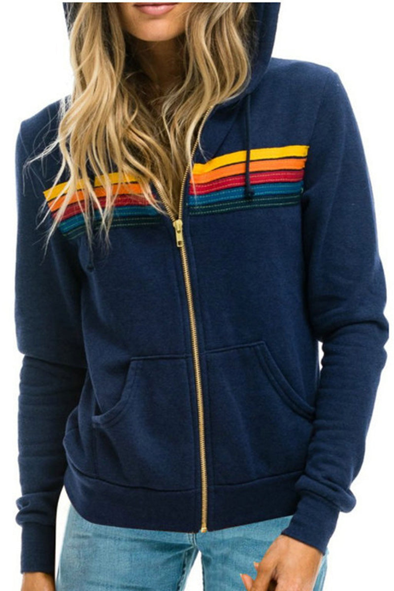 Zip-Up Hoodie with Stripe Accent