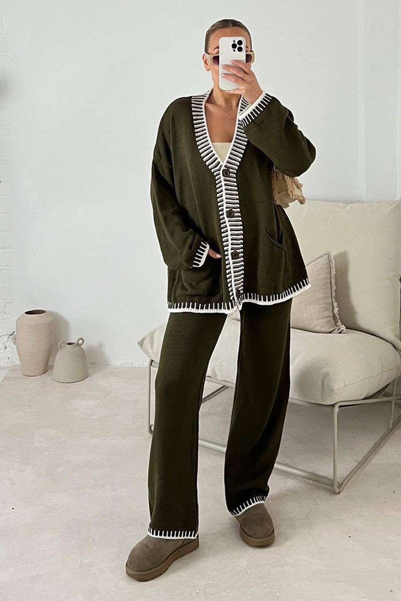 Contrast Trim Knit Cardigan Set