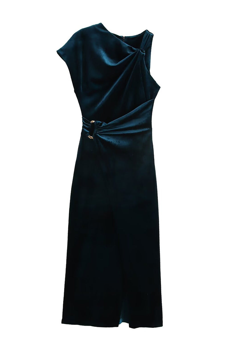 Asymmetric Sleeve Velvet Maxi Dress