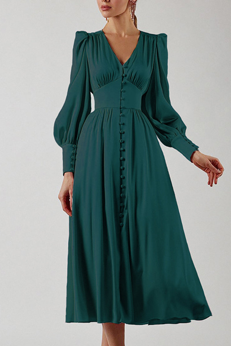 Button-Front Long Sleeve Maxi Dress