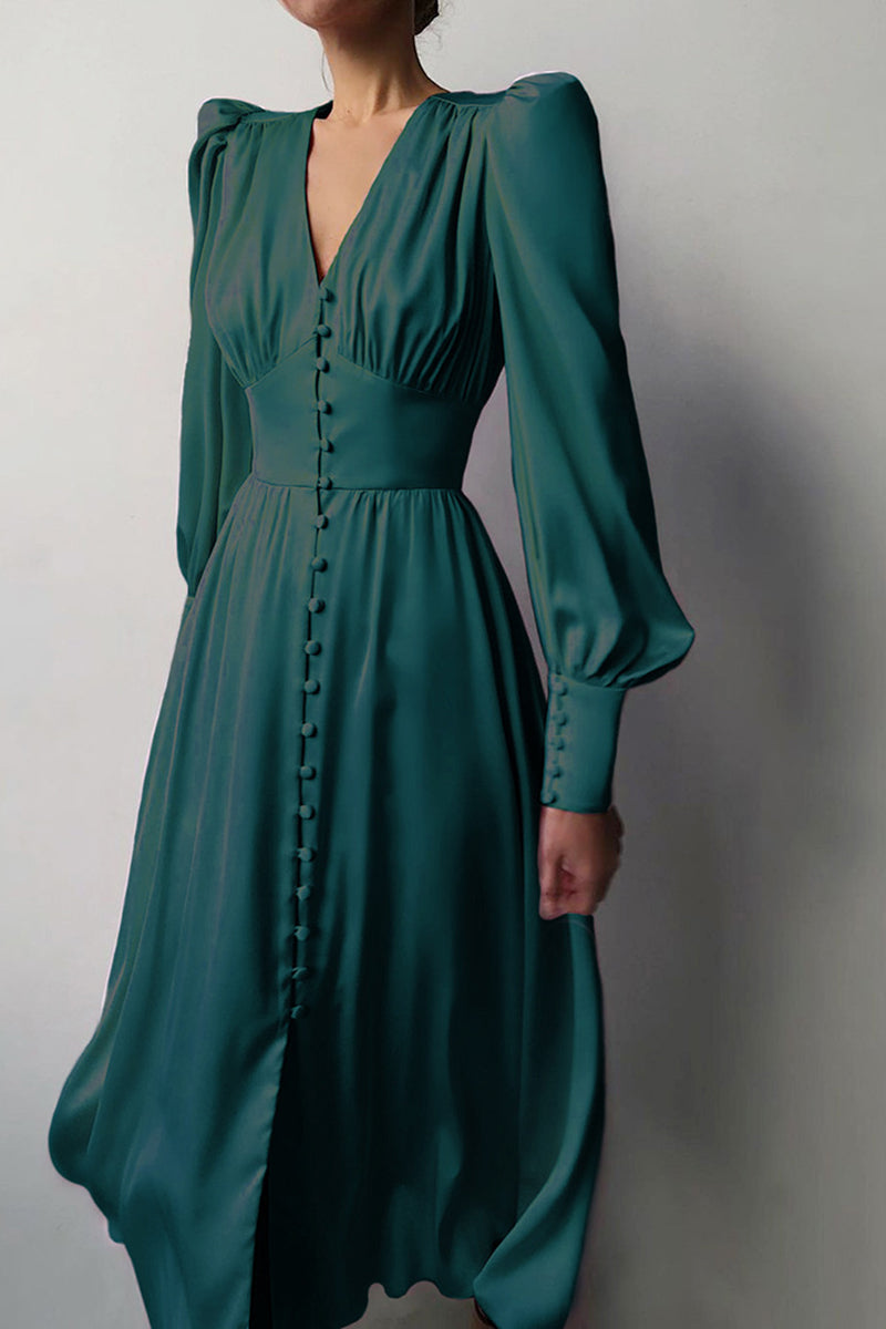 Button-Front Long Sleeve Maxi Dress