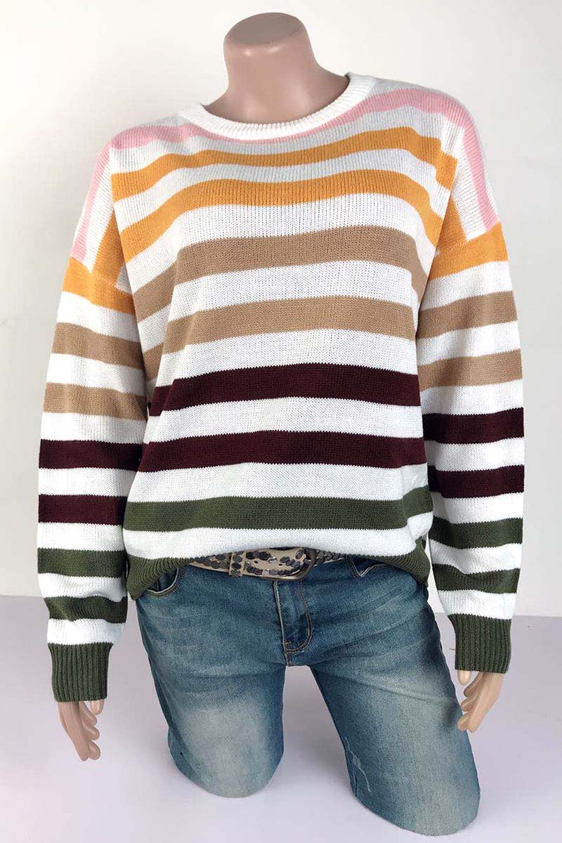 Striped Colorblock Pullover Sweater