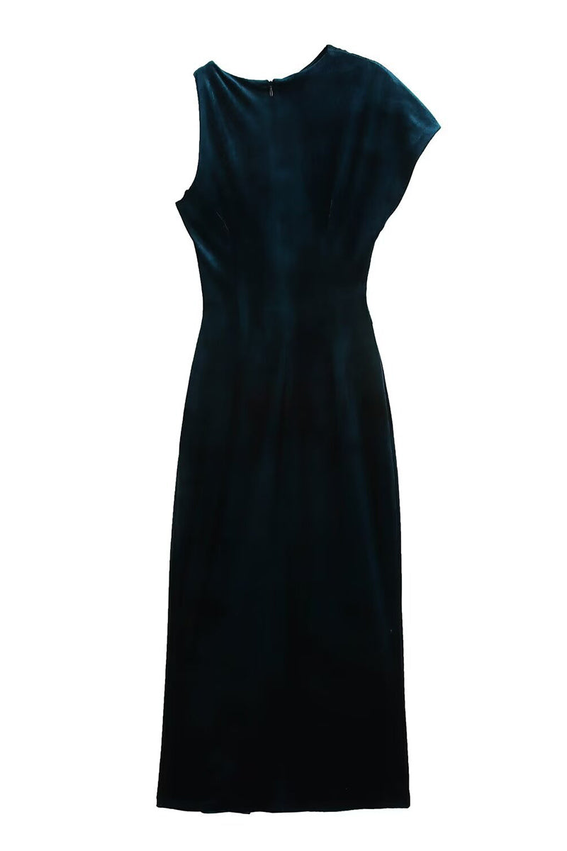 Asymmetric Sleeve Velvet Maxi Dress