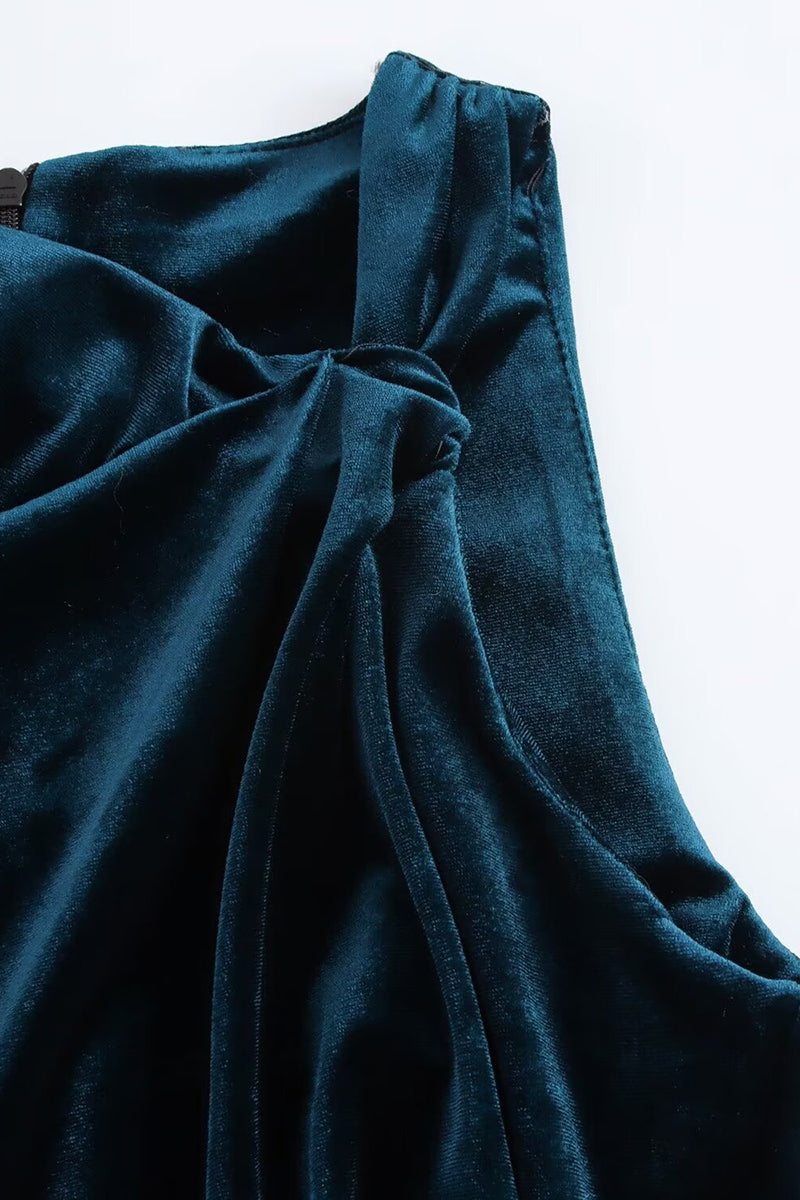 Asymmetric Sleeve Velvet Maxi Dress