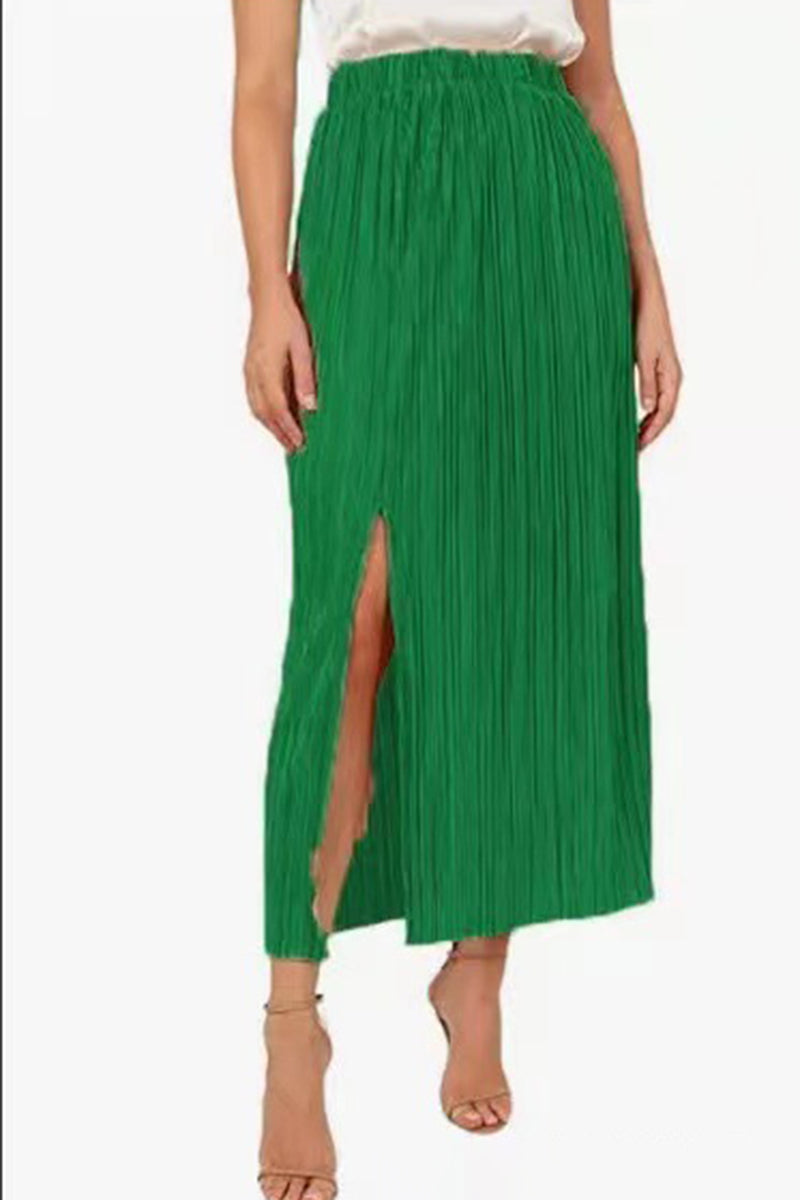 Pleated Midi Skirt with Side Slit