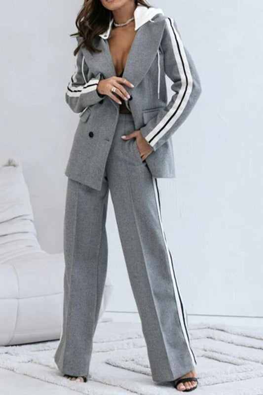 Striped Double-Breasted Blazer Set