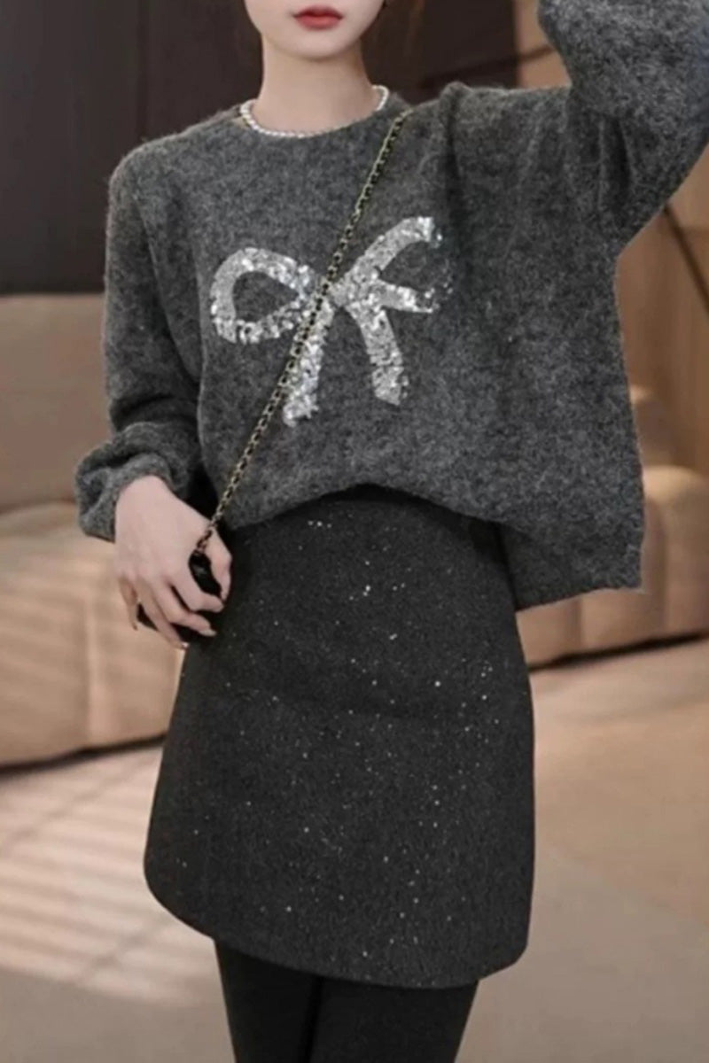 Sequined Bow Knit Sweater