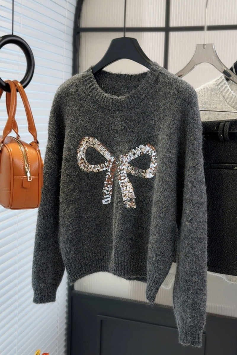 Sequined Bow Knit Sweater