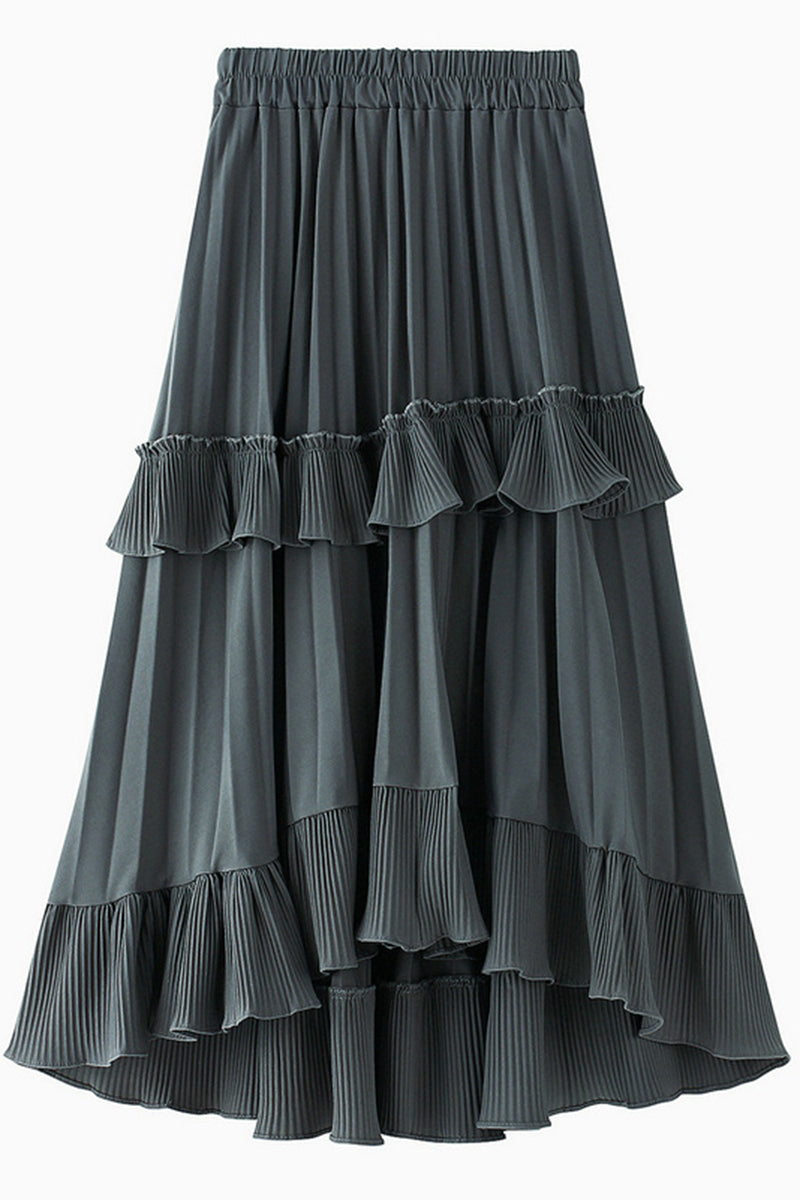 High-Low Ruffle Pleated Skirt