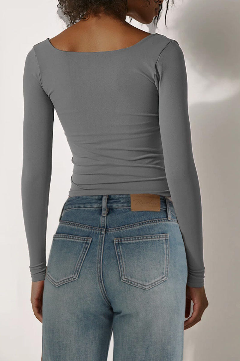 Square Neck Long-Sleeve Fitted Top