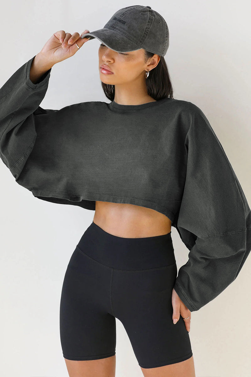 Cropped Oversized Long Sleeve Top