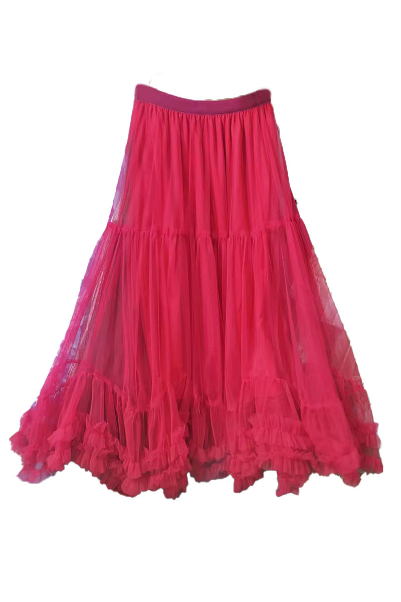 Ruffled Tiered Mesh Skirt