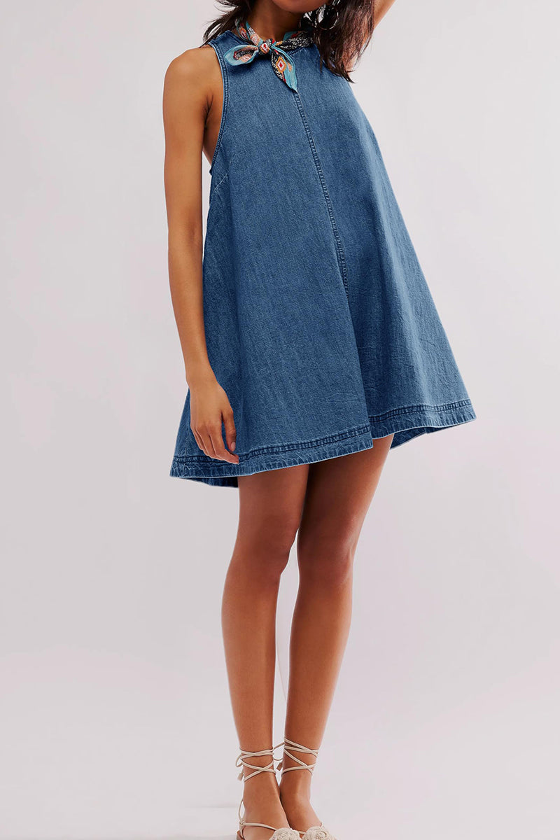 Sleeveless A-line Cutout Denim Dress