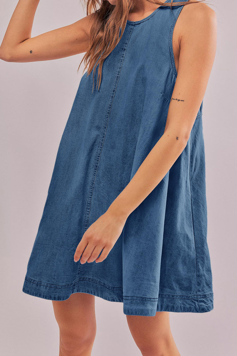 Sleeveless A-line Cutout Denim Dress