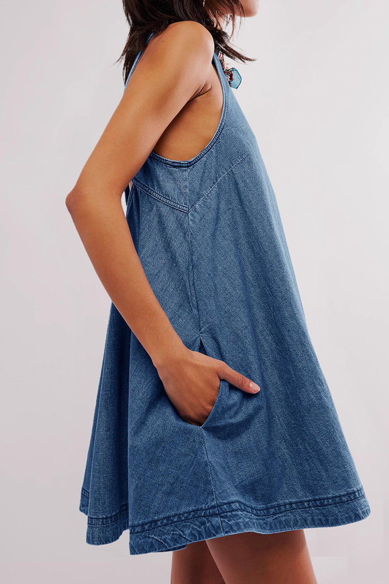 Sleeveless A-line Cutout Denim Dress