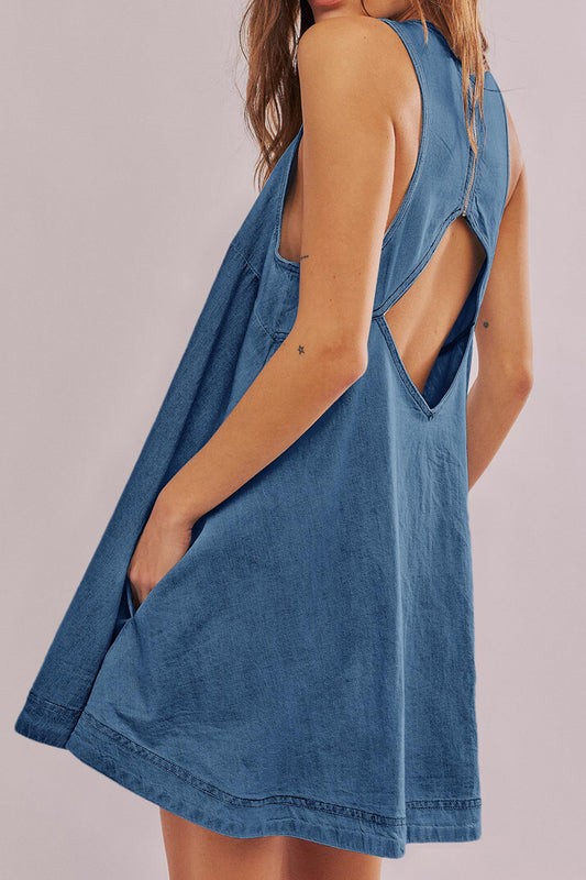 Sleeveless A-line Cutout Denim Dress