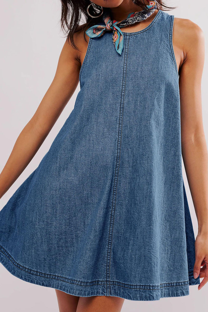 Sleeveless A-line Cutout Denim Dress