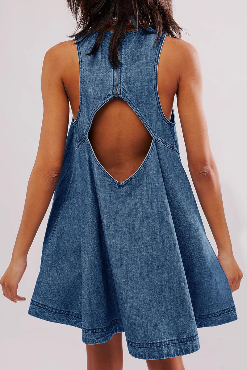 Sleeveless A-line Cutout Denim Dress