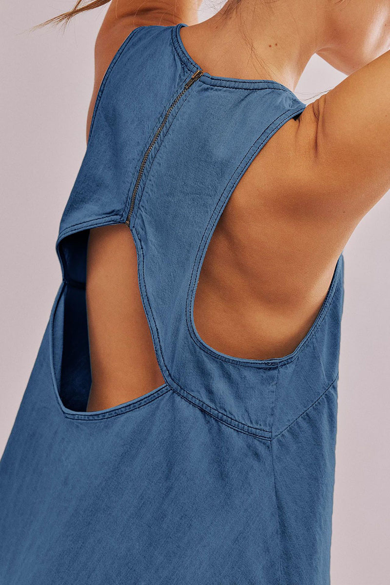 Sleeveless A-line Cutout Denim Dress