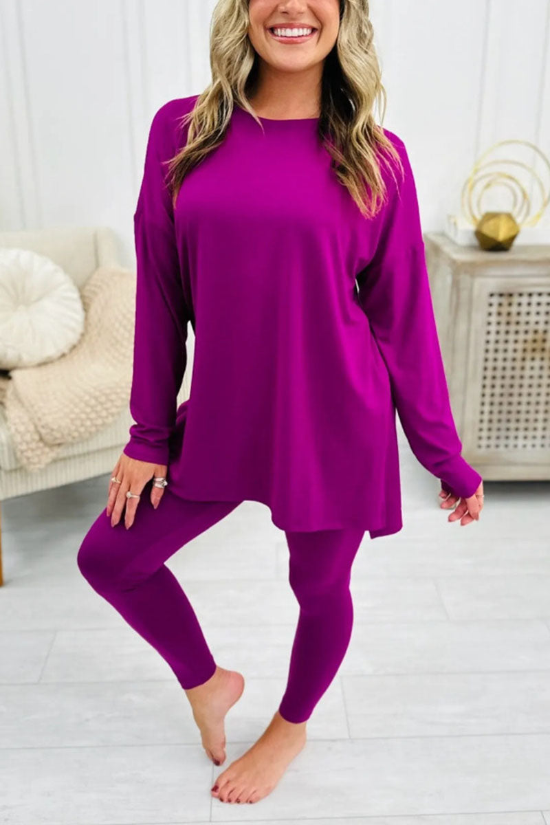 Relaxed Fit Long Sleeve Top with Leggings Set