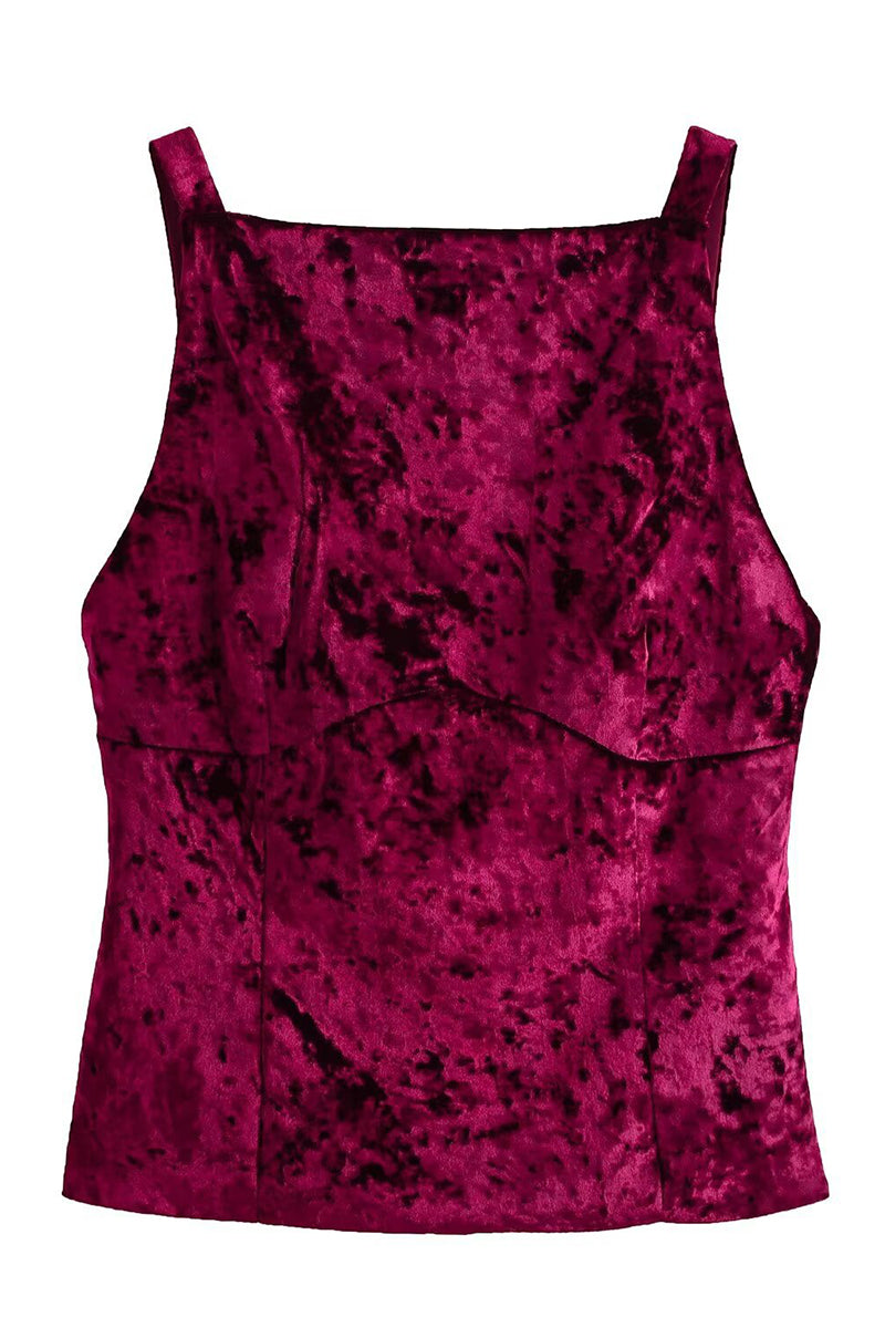 Velvet Square-Neck Sleeveless Top