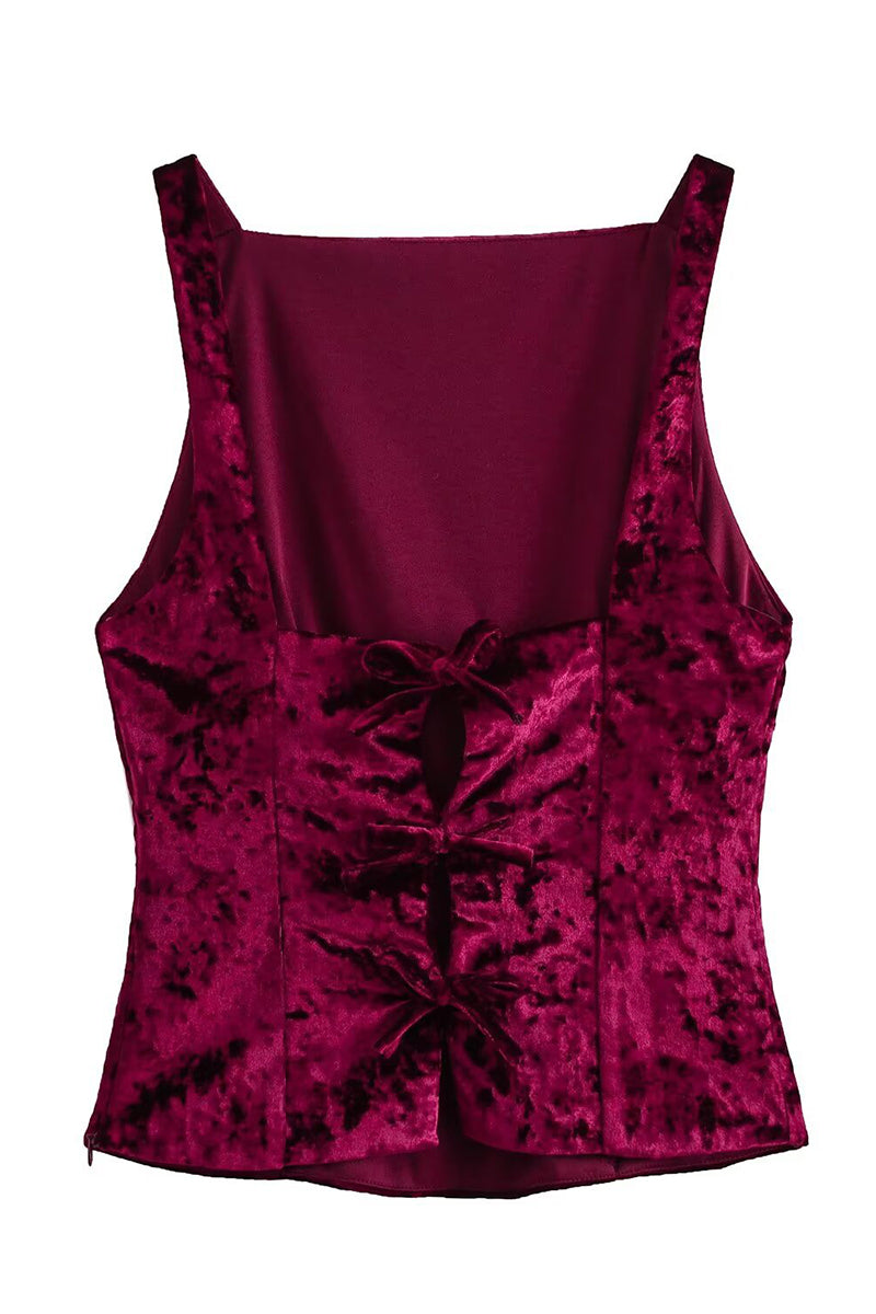 Velvet Square-Neck Sleeveless Top