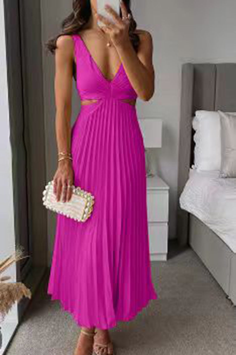 Pleated Cutout Midi Dress