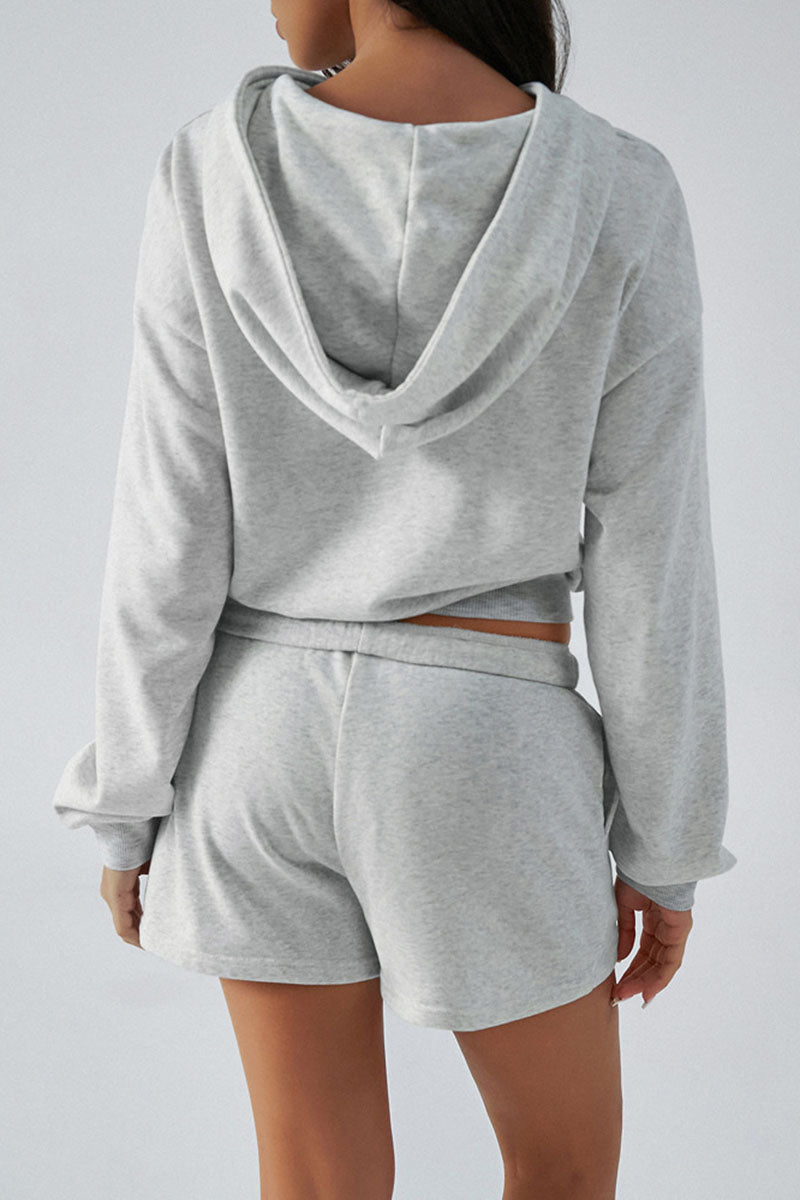 Casual Zip-Up Hoodie and Shorts Set