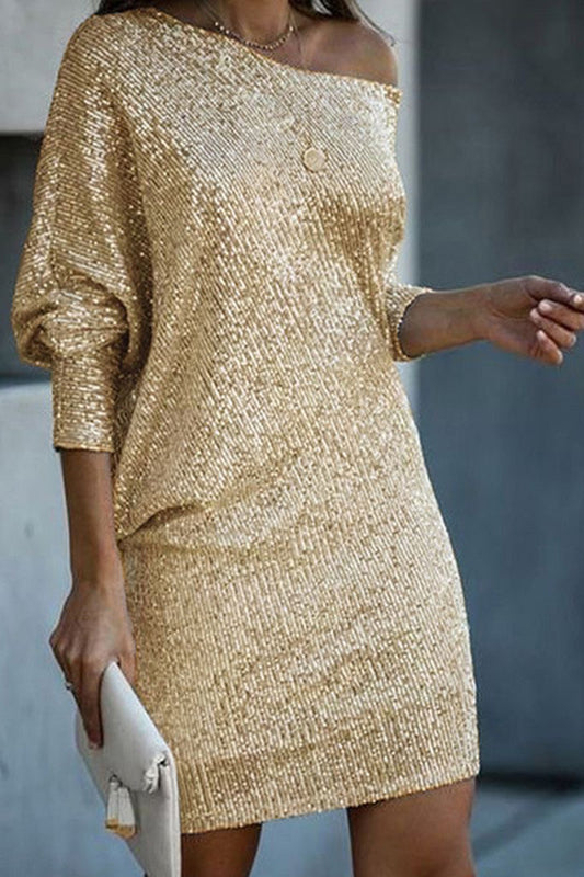 One-Shoulder Sequin Shift Dress