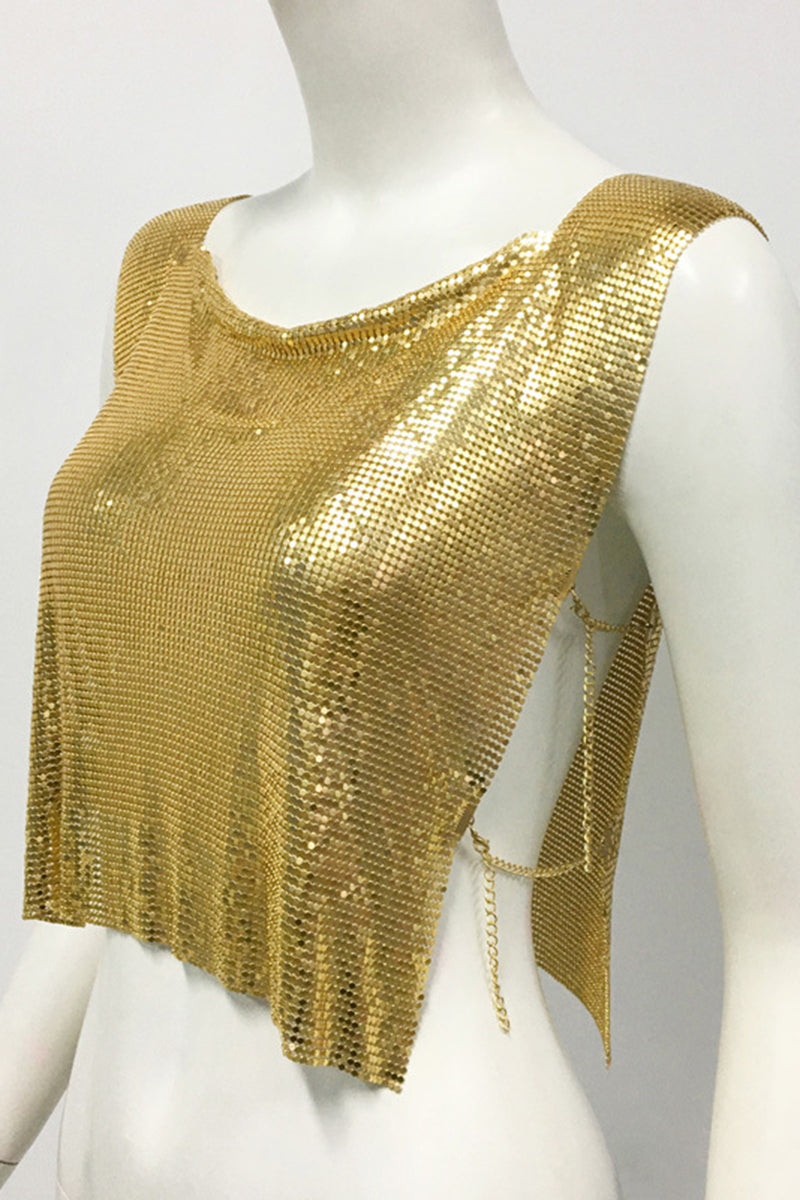 Chain Embellished Metallic Crop Top