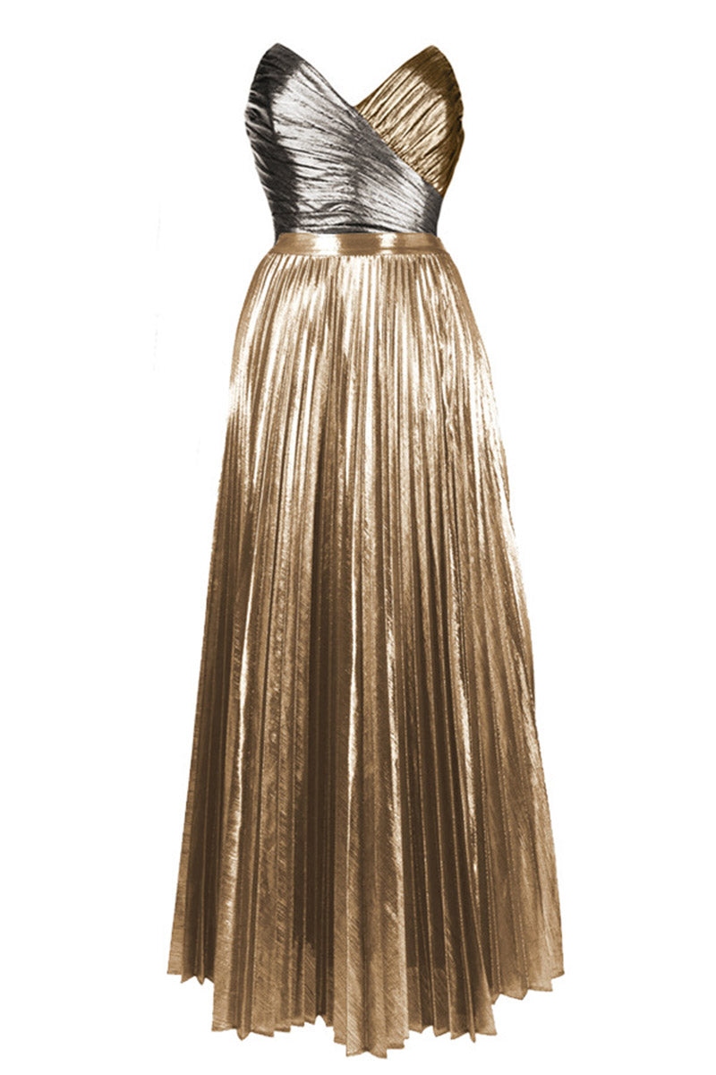 Bodysuit with Metallic Pleated Maxi Skirt Set