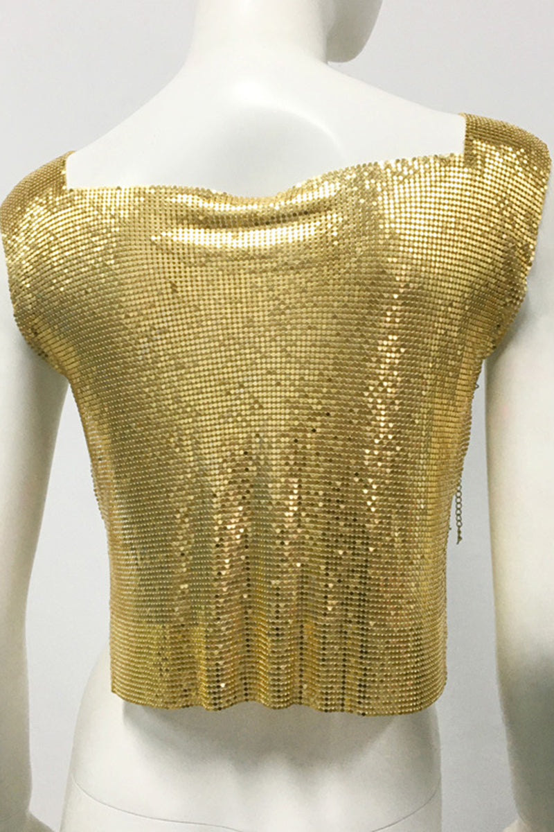 Chain Embellished Metallic Crop Top