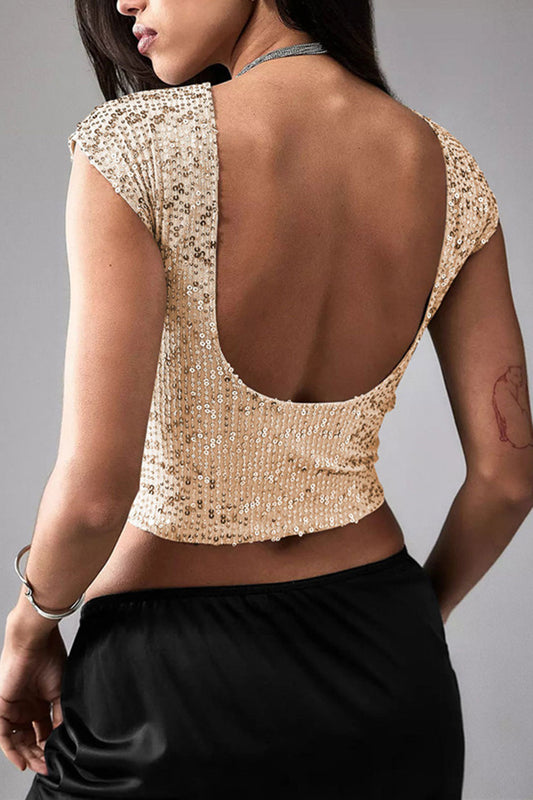 Open Back Sequin Crop Top