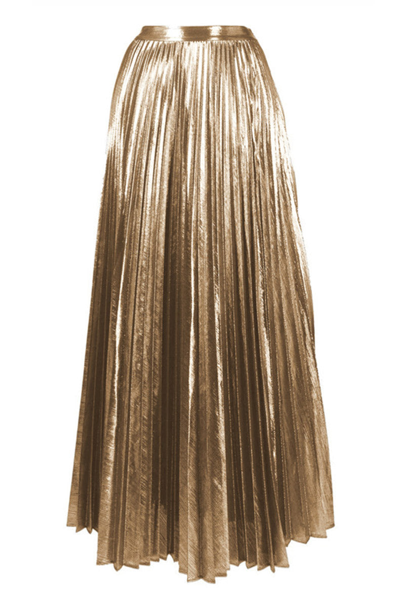 Bodysuit with Metallic Pleated Maxi Skirt Set