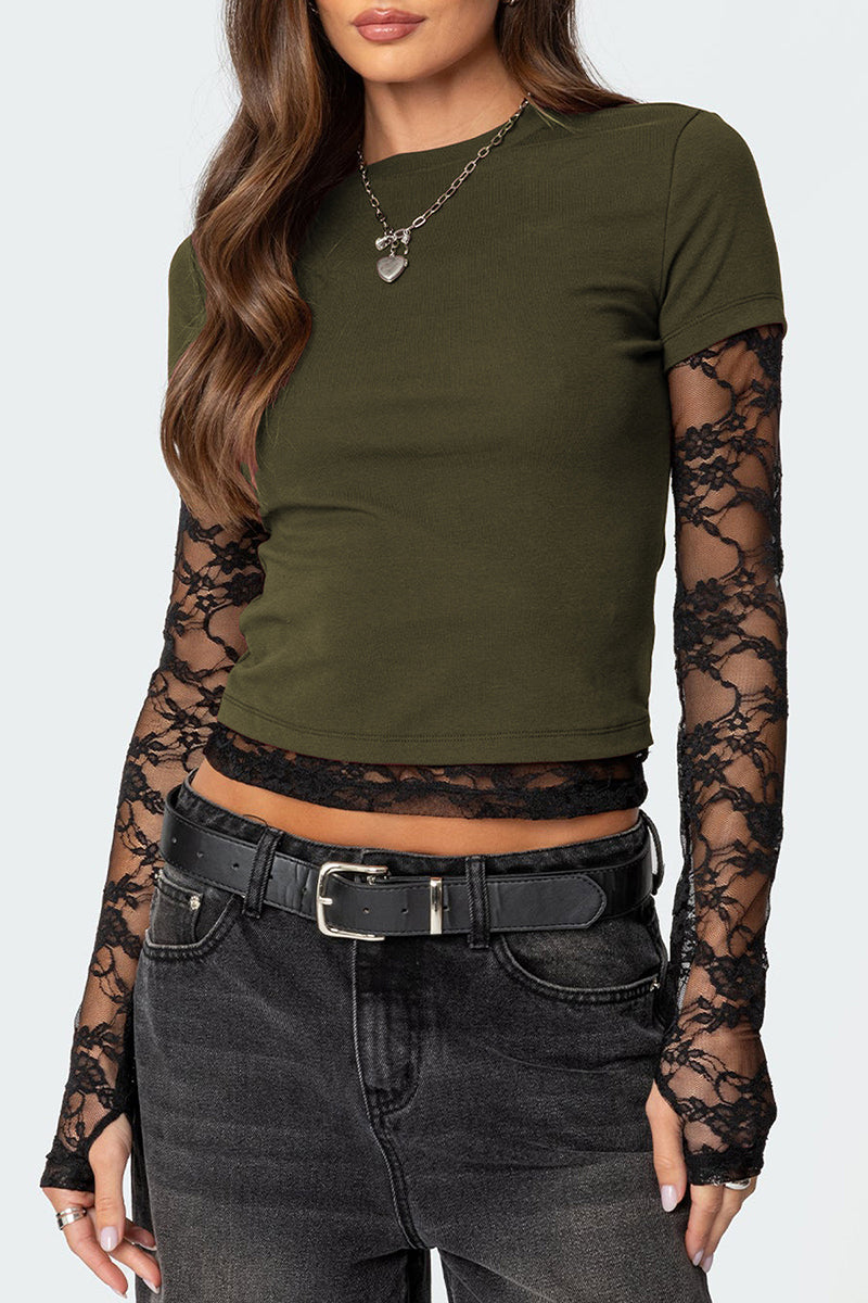 Layered Lace Sleeve Crop Top