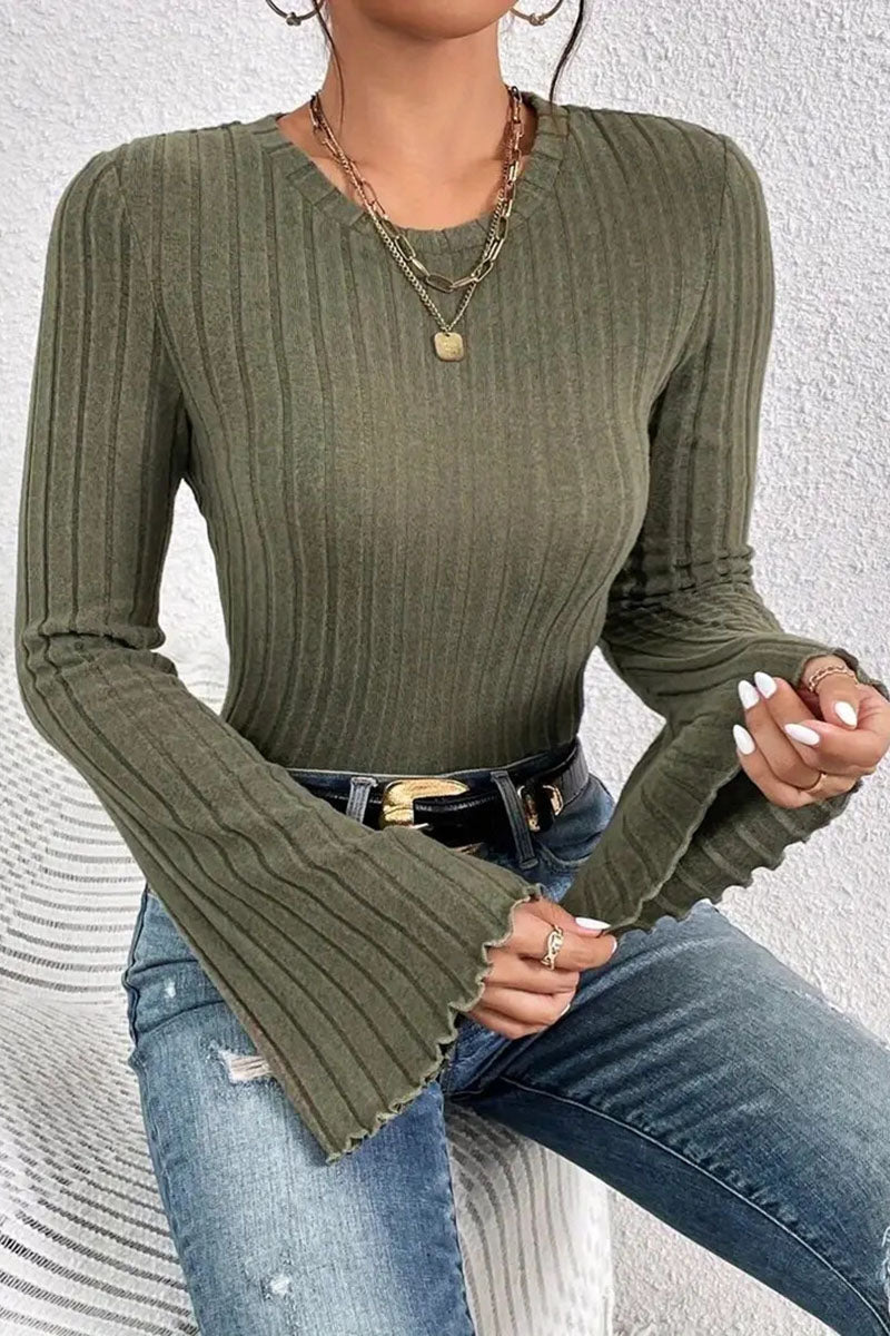 Ribbed Knit Top with Flared Sleeves