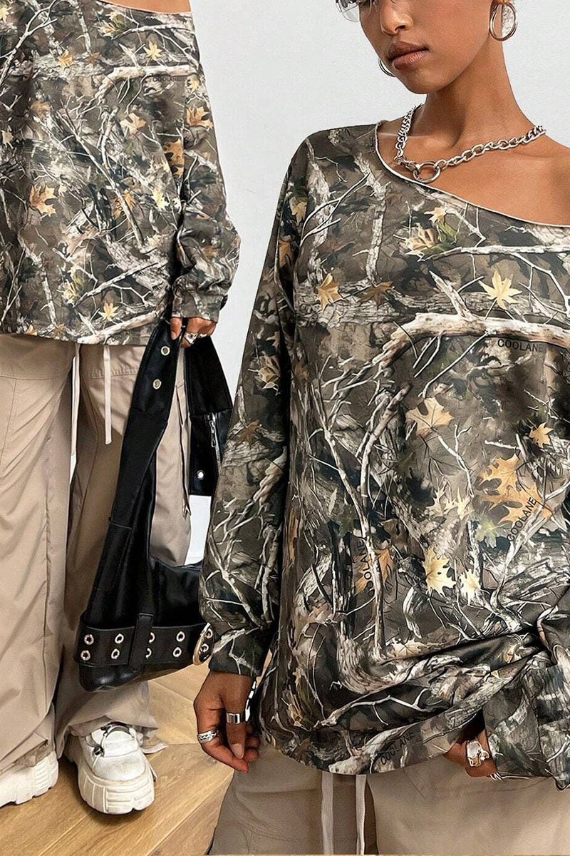 Camouflage Off-Shoulder Top